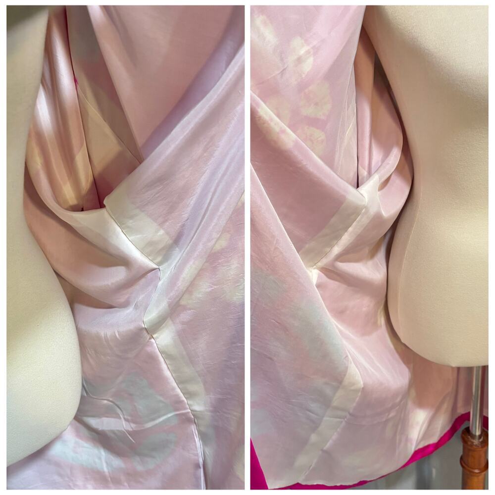 VTG Japanese Magenta Pink Silk Haori Kimono Jacket Shibori Floral, One Size - Picture 7 of 9